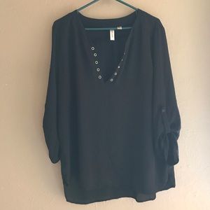 Black Sheer Blouse w/ Collar Embellishments